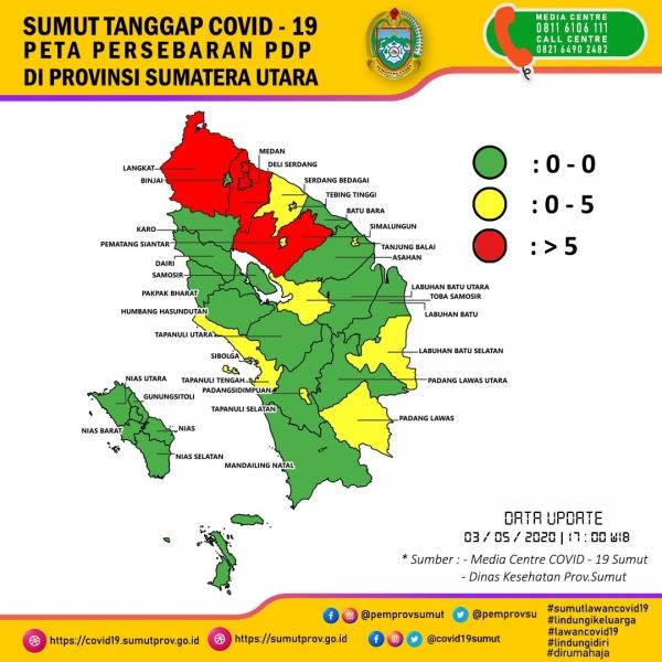 Peta Persebaran PDP di Provinsi Sumatera Utara 3 Mei 2020 